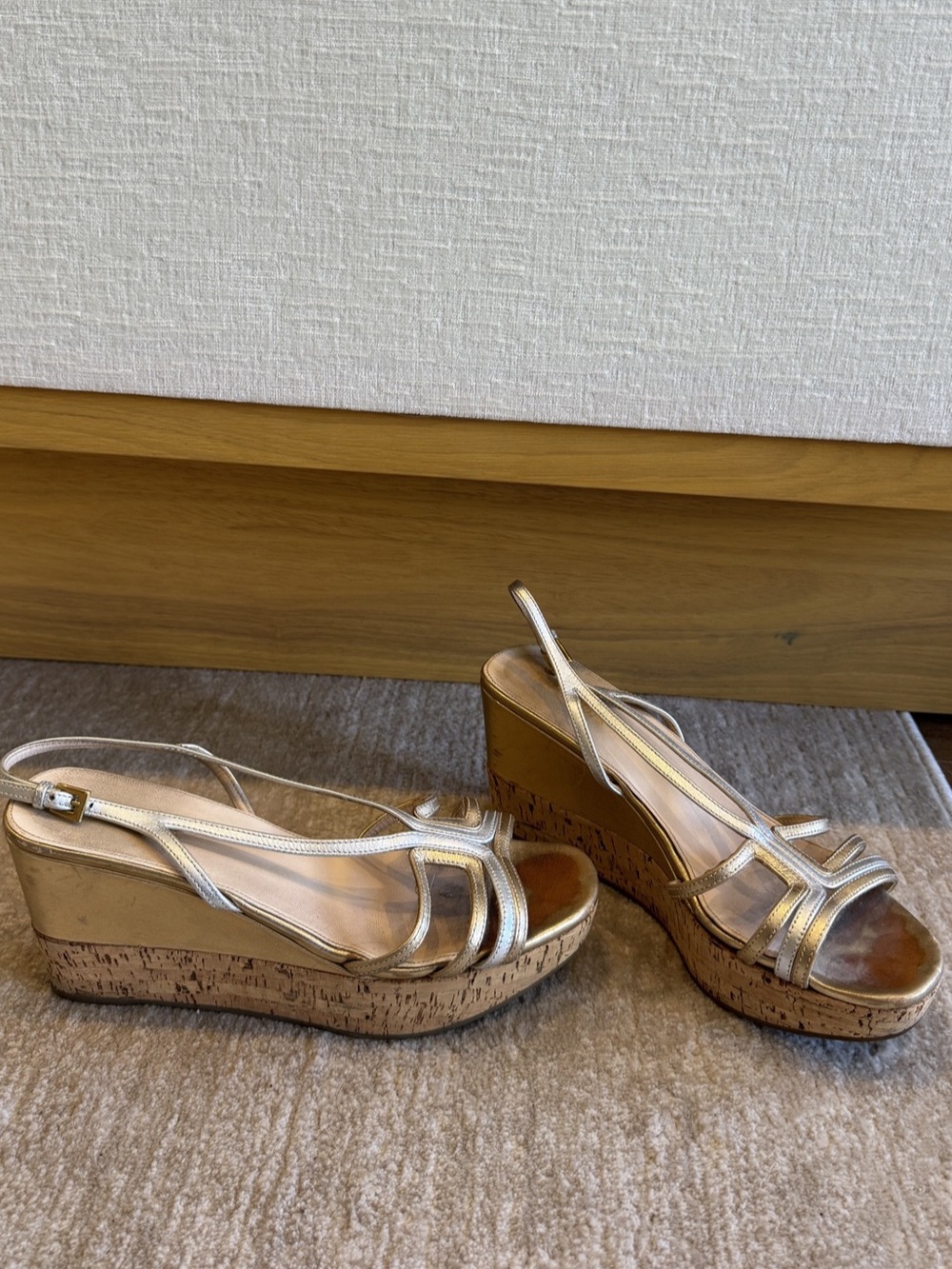 Prada Women's Gold & Silver Wedge Sandals EU 38 1/2